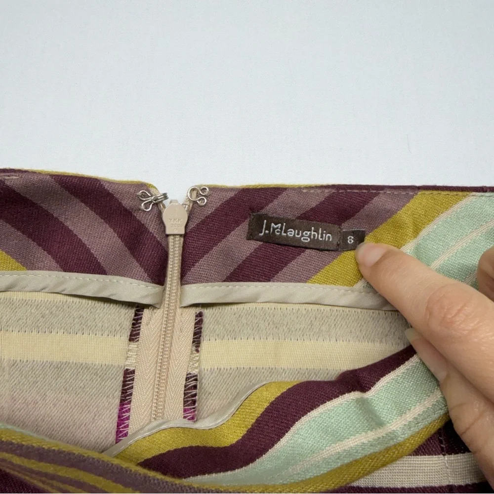 J. McLaughlin Skirt Striped Pleated Pockets 8 Purple Multi‎ Womens Career Preppy